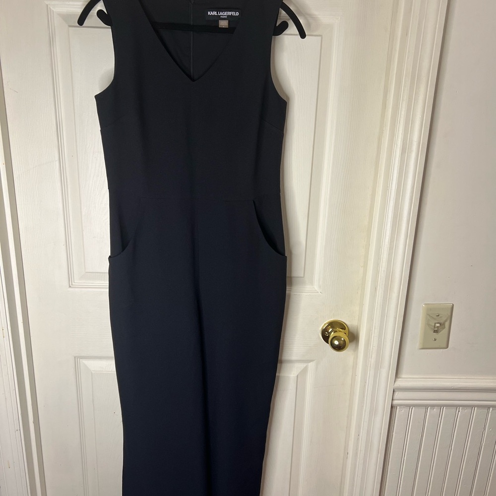 Karl Lagerfeld black wide leg crepe sleeveless jumpsuit size 6 - Picture 5 of 7